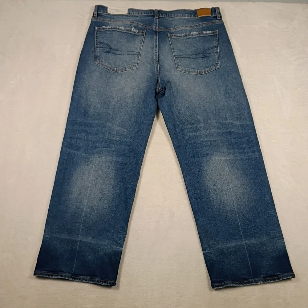 American Eagle EX Boyfriend Jeans Women's Size 12 Short Patch Distressed Strigid